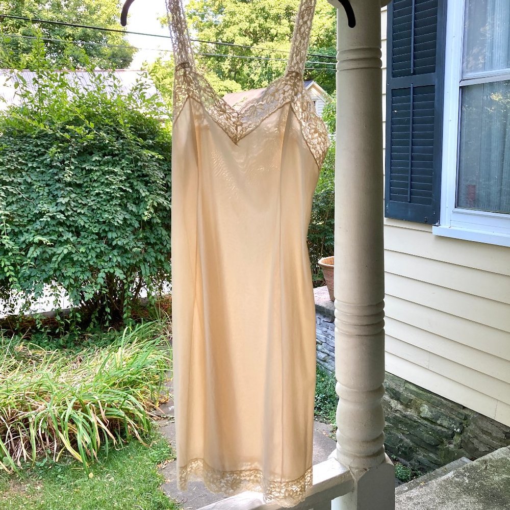 Vintage Soft Peach Nylon and Lace Full Slip